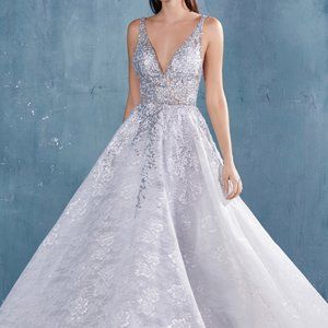 V-neck Lace Ballgown With Criss Cross Back ALA0964